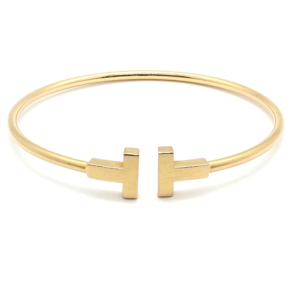 GOLD DOUBLE T WIRE OPEN CUFF BRACELET